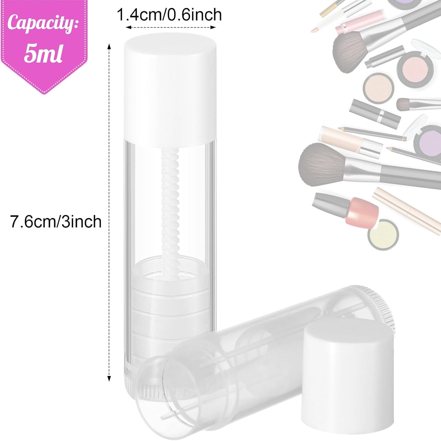 Maitys 64 Pcs Lip Balm Tubes 5 ml Empty Lip Gloss Balm Containers Refillable Rotatable Plastic Lipstick Tubes DIY Lip Gloss Holder for DIY Cosmetic (Clear)