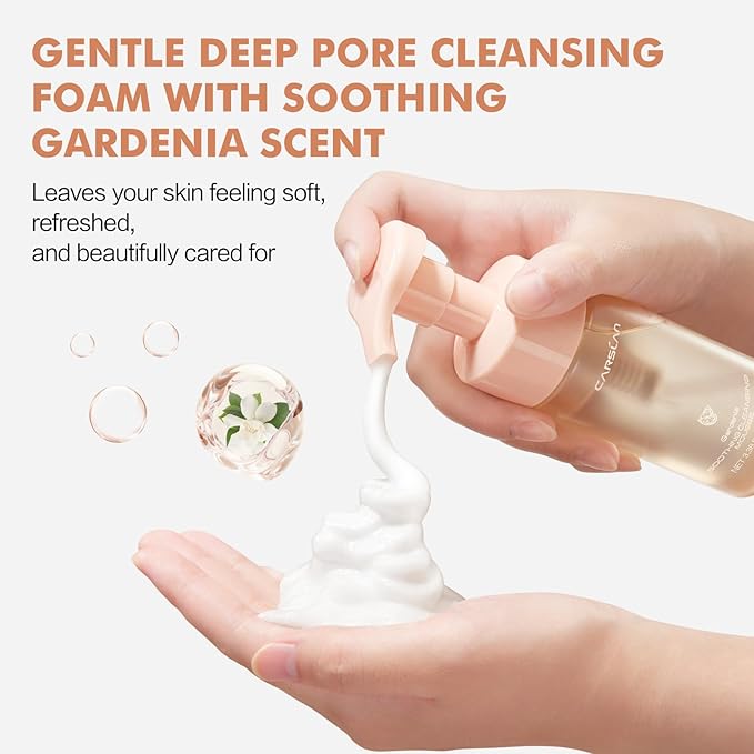 CARSLAN Face Wash, Gentle Hydrating Foaming Facial Cleanser, Soothing Cleansing Mousse, Deep Cleans Pores, Makeup Remover, Daily Face Cleanser for All Skin Types (3.38 Fl Oz)