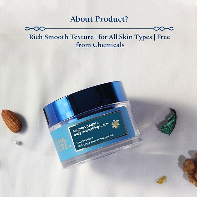 Blue Nectar Mens Face Moisturizer Cream with Plant Based Vitamin E & Vitamin C for Collagen | Daily Moisturizing, Day & Night Anti Aging & Wrinkle Cream for Men (14 Herbs, 1.7 Oz)