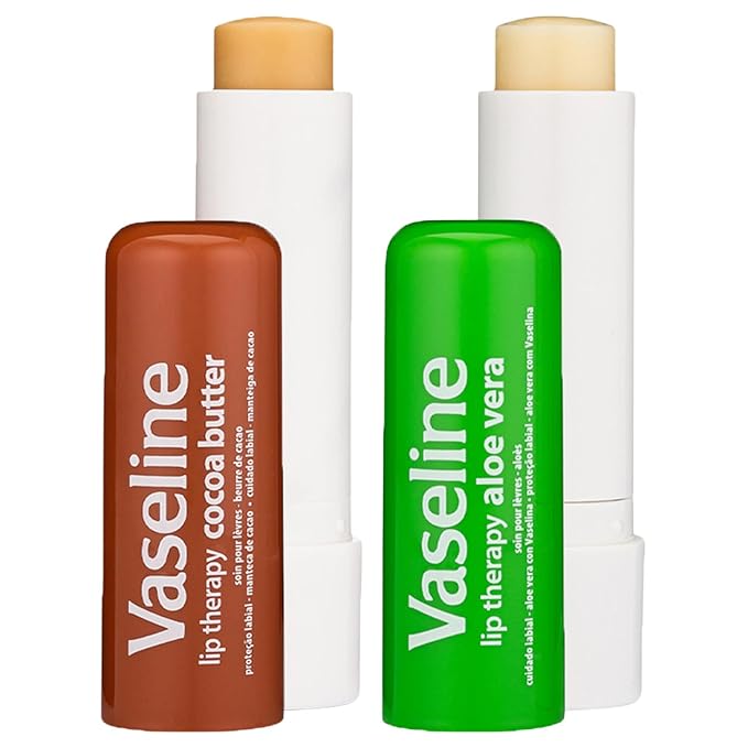 Vaseline Lip Therapy Variety 4-Pack – Cocoa Butter + Aloe Vera Moisturizing Lip Balm with Vitamin E, 0.16 Oz Ea