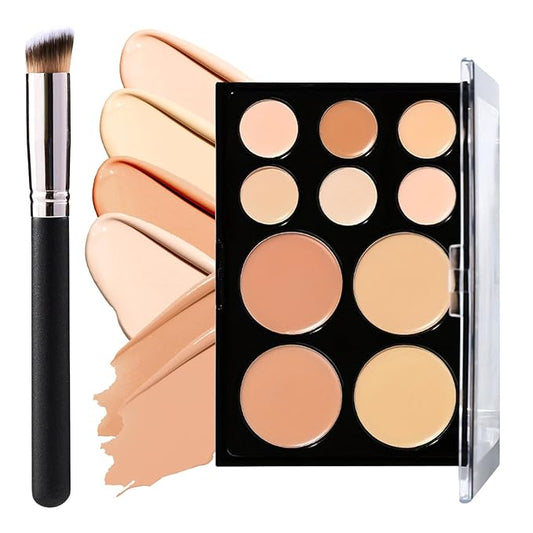 10 Colors Correcting Concealer Palette,Colors Corrector Palette,Moisturizing Full Coverage Liquid Foundation Cream Contour Makeup Palette with Brush