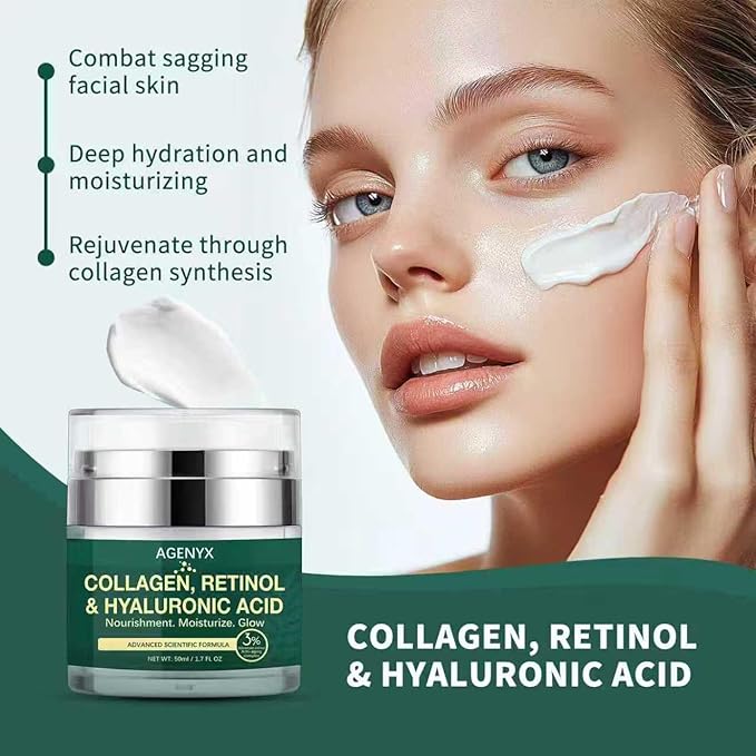 Collagen, Retinol & Hyaluronic Acid Cream – Anti Aging Face & Neck Moisturizer for Women & Men, Day & Night Facial Cream for Wrinkles, Firming, and Hydrating Skin Care 1.7 fl.oz