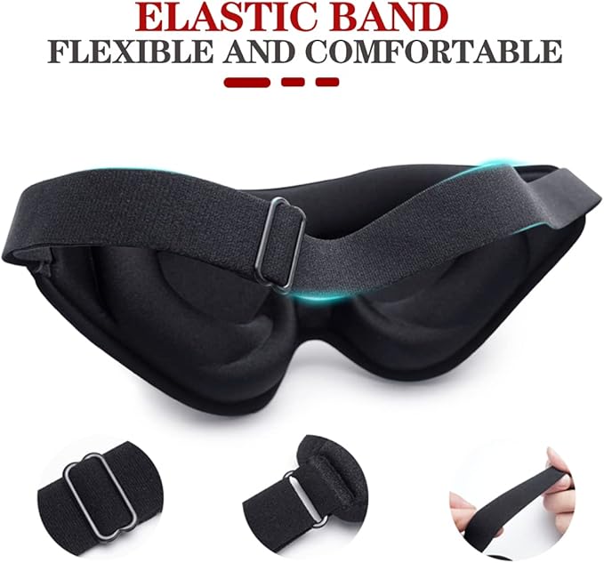 Sleep Mask, 3D Deep Contoured Eye Covers for Sleeping, 99% Block Out Light Eye Mask, Zero Pressure Cup Blindfold for Men Women, with Adjustable Strap for Sleeping, Yoga, Traveling (Black)