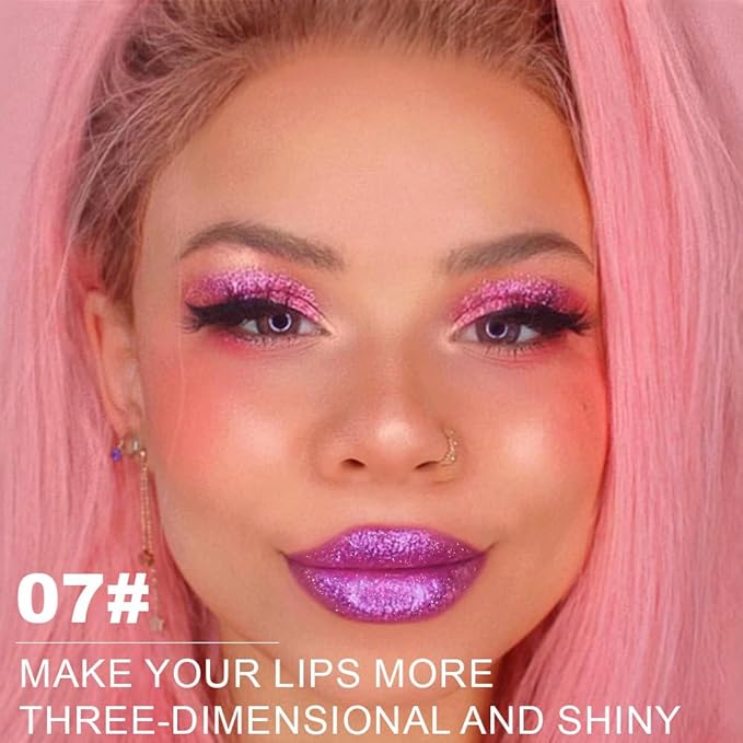 Kaely Glitter Metallic Lipstick, Shimmer Metallic Lipsticks for Women, High Pigmented Lip Color Long Lasting Waterproof Smudge Proof 24 Hour, Halloween Makeup, Vegan & Cruelty-Free, 07