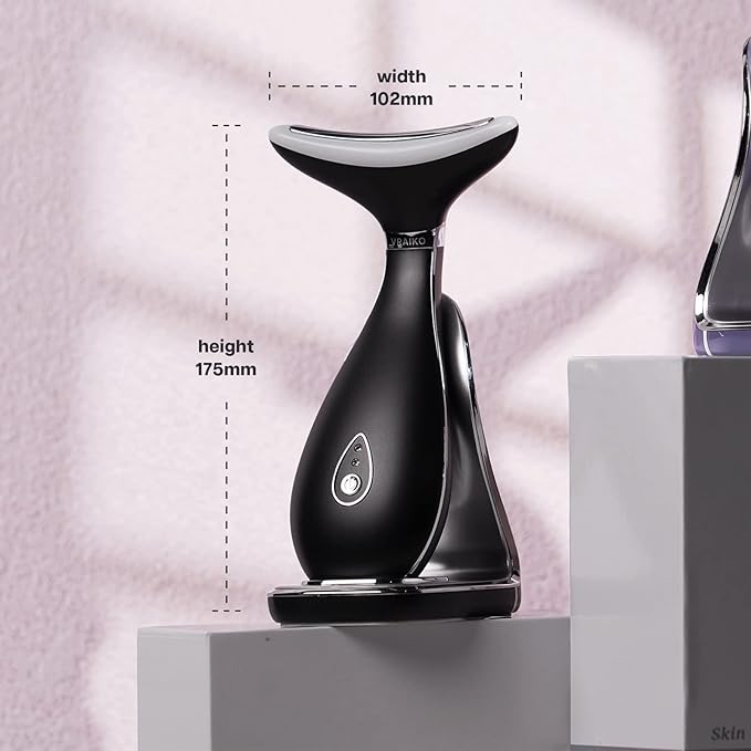 Lily Neck Face Massager, Face Sculpting Tool, Skin Rejuvenation Device with Thermal, Triple Action LED and Vibration, for Anti-Aging, Lifting and Tightening Sagging Skin (Frosted Black)