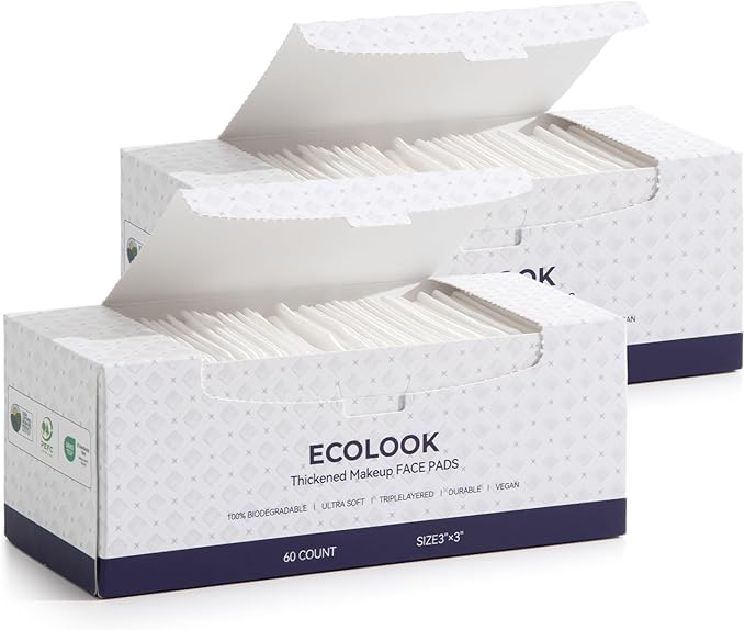 ECOLOOK Triple-Layer Cotton Facial Pads | Textured Exfoliating & Ultra-Soft Cotton Pads for Face | Reinforced Edges,Lint-Free & No Tear | Gentle for All Skin Types | Pair with Toner -2 Pack