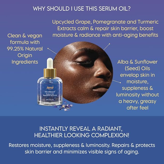 ieró Beauty Moonkissed Radiant Skincare Restorative Serum Oil | Face Moisturizer | Hydrating Face Oil | Anti Aging | Restore Suppleness | All Skin Types | Paraben & Silicone Free, 1 FL OZ/30ML