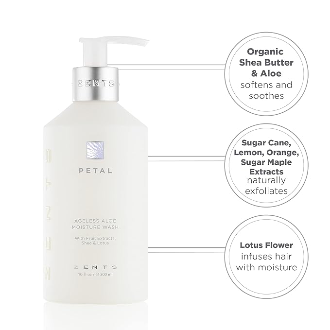 Zents Hand & Body Wash (Petal Fragrance) | Hydrating Anti-Aging Cleanser with Organic Shea Butter & Aloe for Dry Skin | Gentle & Nourishing | 10 fl oz