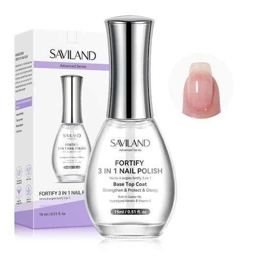 SAVILAND Advanced 3-in-1 Base & Top Coat & Nail Strengthener: Quick Dry Clear Nail Polish Nail Strengthener and Growth for Nail Treatment Repair Damaged Nails Care, Glossy Effect 0.5 fl oz