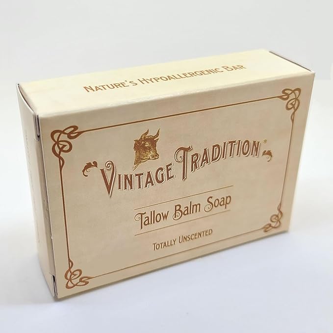 Vintage Tradition Unscented Tallow Balm Soap Bundle with Stainless Steel Holder - Natural Moisturizing Bar for Calming and Deep Hydration - Organic Tallow Soap for All Skin Types