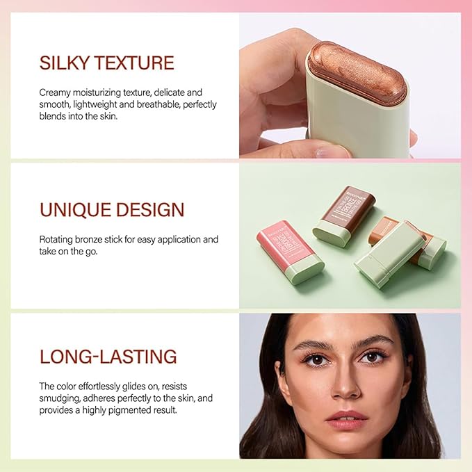 Multi-Use Makeup Blush Stick, Cream Blush Stick, Tinted Solid Moisturizer Stick for Cheek & Eyes & Lips, Waterproof Natural Nude Makeup, Suitable for All Skin (1#Warm Glow)