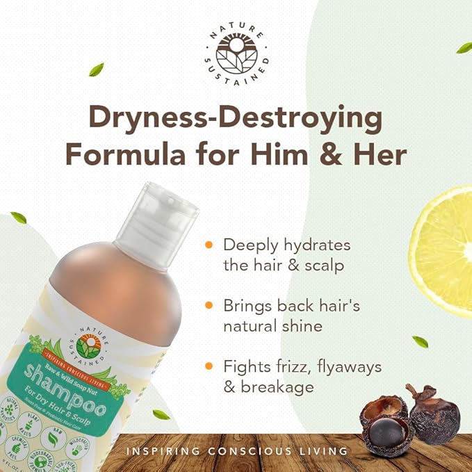 Natural Shampoo for Dry Hair & Scalp - Organic, Raw & Wildcrafted w/Probiotics, Hypoallergenic, Hydrating Shampoo - 9 Oz