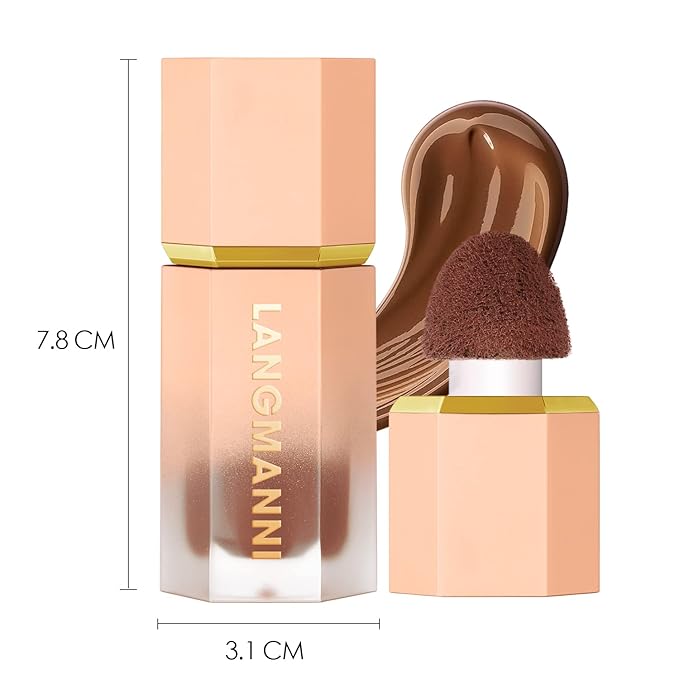URQT Highly Pigmented Liquid Contour - Built-in Sponge Tip Sculpted Complexion Wand Contour Non-Greasy Long Lasting Natural Weightless Buildable Highlighters Contour Contouring Bronzer (#102 SOFT TAN)