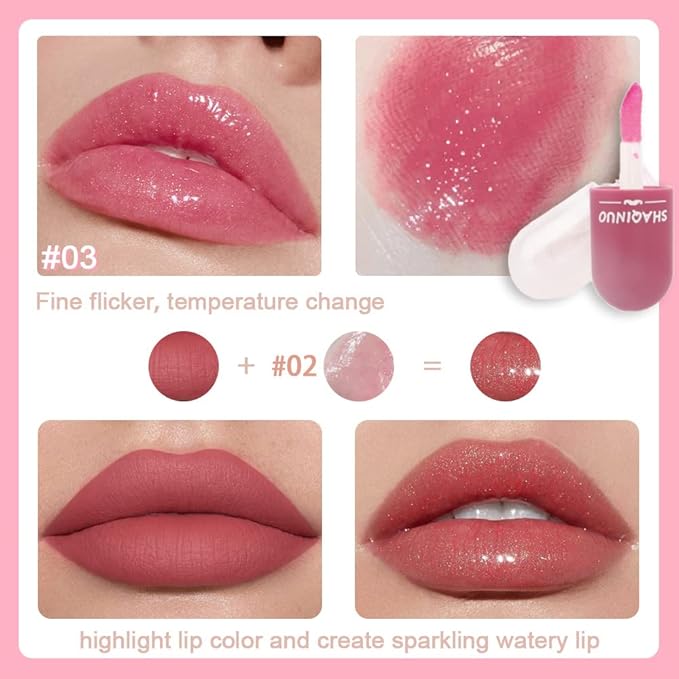 BINGBRUSH 3 Pcs Color Changing Lip Gloss Lip Oil Tinted, Pink Magic Mood Lipstick,Temperature Color Change Lip Stain Lip Balm, Long Lasting Lips Will Not Dry Out,Lip Changing Color Lipstick
