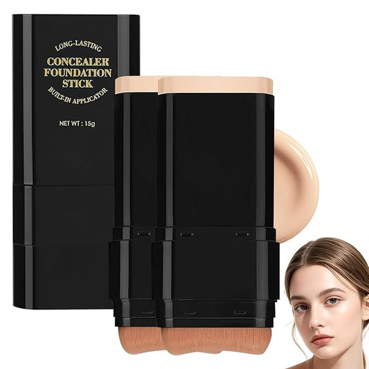 2PCS Long-Lasting Concealer Foundation Stick, Creamy Full Coverage, Hydrating Olive & Camellia Formula for Dark Circles (02natural)