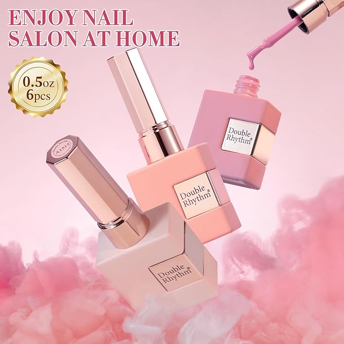 Double Rhythm 6 Pcs 15 ML Gel Polish Set Same Color Same Bottle Soak Off Gel Polish Kit Nail Art Manicure Salon DIY at Home for Women (Burgundy Red Nude Pink Purple Beige-T6-3)