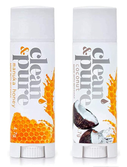Lip Balm 2-Pack (Manuka Honey & Coconut) | Lip Care Set With 100% All Natural Beeswax | Vitamin E Oil…