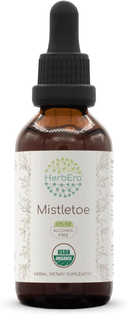 HerbEra Mistletoe B60 USDA Organic Tincture | Alcohol-Free Extract, High-Potency Herbal Drops | Certified Organic Mistletoe (Viscum Album) Dried Herb (2 oz)