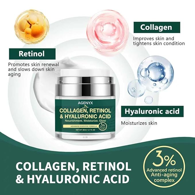 Collagen, Retinol & Hyaluronic Acid Cream – Anti Aging Face & Neck Moisturizer for Women & Men, Day & Night Facial Cream for Wrinkles, Firming, and Hydrating Skin Care 1.7 fl.oz