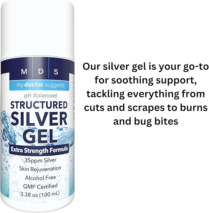 Structured Colloidal Silver Gel Extra Strength - Topical Cooling - pH Balanced 35ppm Structured Silver Provides Soothing Relief of Burns & Skin Irritations