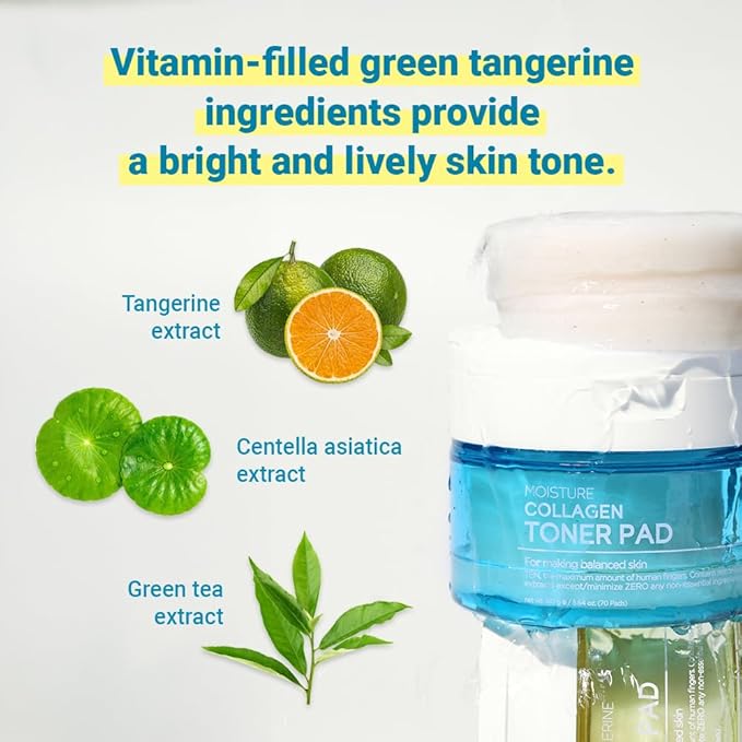 TENZERO Green Tangerine Vita C Toner Pad (70 Count, 160g), 100% Natural Cotton, Moisturizing Brightening, Korean Facial Toner Pads, Blemishes Dull Skin