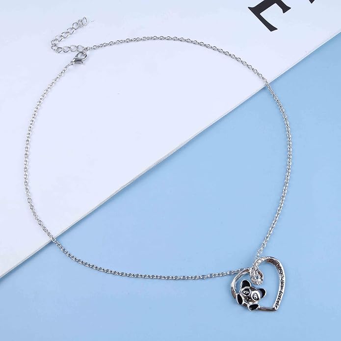Silver Crystal Panda Necklace Choker Vintage Heart Panda Pendant Cute Animal Necklace Charm Jewelry I Love You Forever Birthday Gifts for Kids Women and Girls