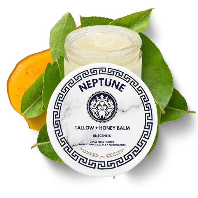 Tallow and Manuka Honey Balm, 2 oz, Unscented, Grass Fed Grass Finished, Face Cream, Body, Lotion, and Lip Balm