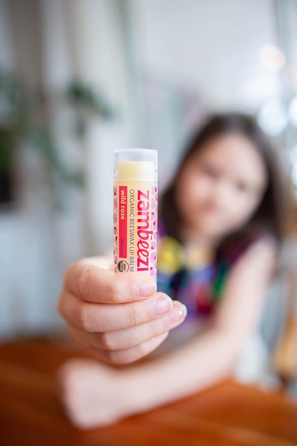 Zambeezi Fair Trade, Organic Beeswax Lip Balm - CORE 4 Pack (Wild Rose, Tangerine, Sweet Basil and Lemongrass) - Ethically Sourced