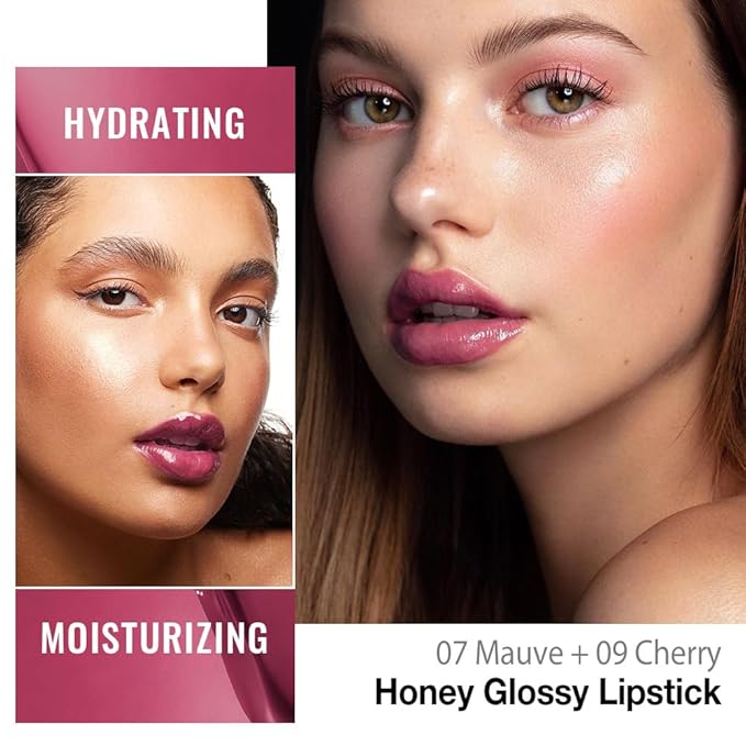 Kaely 2Pcs Honey Glossy Lipstick for Women, Mauve & Cherry Moisturizing Shine Lipstick for Dry Lips, Hydrating Nourishing Tinted Lip Balm, Sheer Lightweight Lip Gloss Stain Makeup, Vegan, 07+09