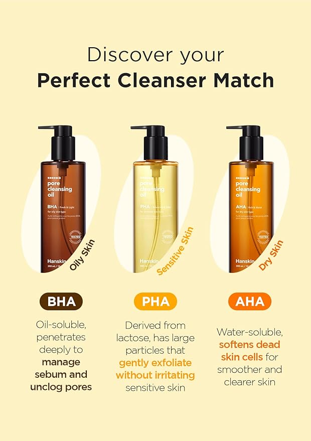 Hanskin Pore Cleansing Oil, Oil Cleanser for Face, Makeup Blackhead Sebum Remover, Korean Deep Pore Cleanser for Sensitive Skin [PHA] (10.14 oz)