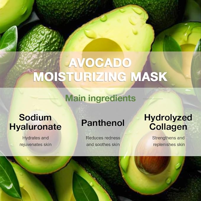 Kaely 12 Pack Avocado Face Masks for Kids, Kids Face Mask Spa Day Kit Supplies, Spa Party Favors for Teens Girls Women, Sheet Facial Mask Skincare Gifts Set, Hydrating Nourish for All Skin Types, 09