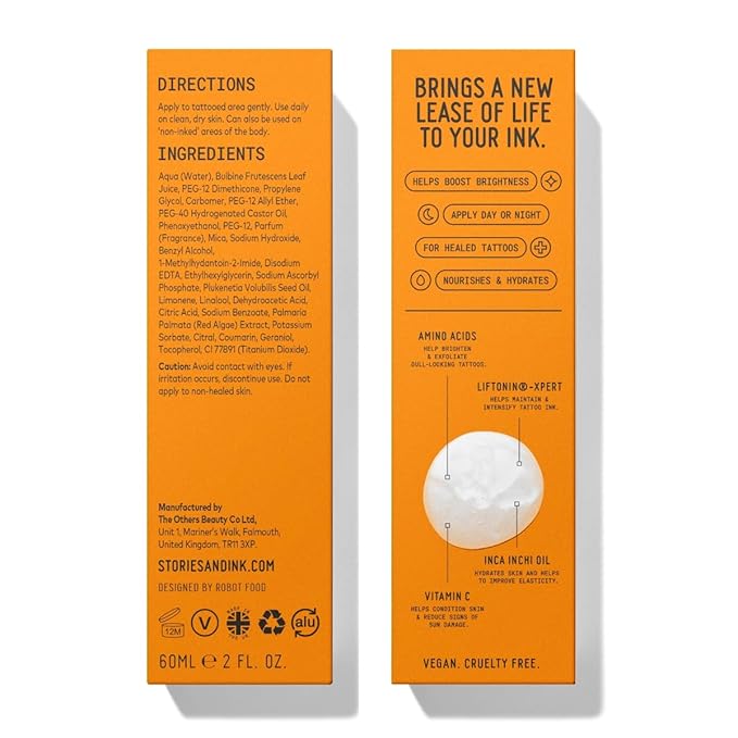 Stories & Ink Tattoo Care | VIBRANCY SERUM for healed skin - Overnight Treatment for Faded Tattoos to Brighten Pigments & Enhance Ink Intensity, 60 mL / 2 Fl Oz