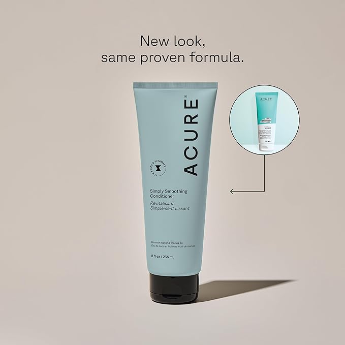 Acure Simply Smoothing Conditioner – Frizz Control & Nourishing Treatment for Silky Hair, Enhances Shine & Softness - Coconut Water & Marula Oil, 8 Fl Oz