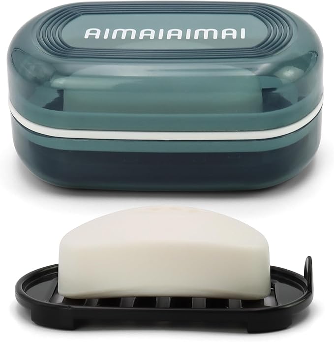 Travel Soap Container, Soap Dish with Lid, Travel Soap Box with Removable Draining Layer, Portable Soap Case for Traveling, Camping, Gym (Blue Style A)
