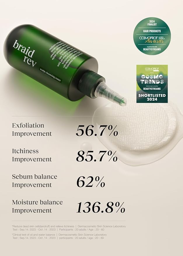 Braid Rev Scalp Cleansing Toner for Braiding Hair, Apple Cider Vinegar Scalp Treatment Exfoliator, No-Rinse, Scalp Treatment for Dry & Itchy, Moisturizing Braid, Detoxify, 6.76 Fl Oz