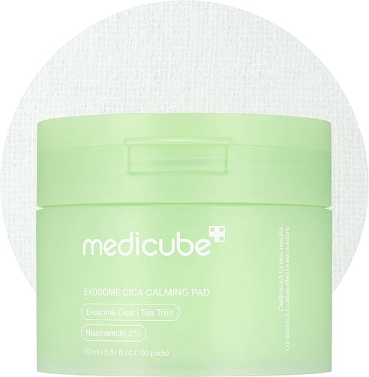 medicube Exosome CICA Tea Tree Calming Toner Pads for Sensitive Skin with Centella Asiatica Help Reduce Redness & breakouts. Low-irritating & Hydrating Daily Care, Korean Skincare, Vegan (100 Pads)