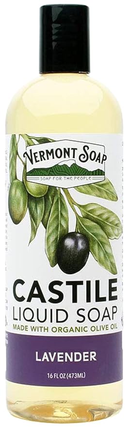 Vermont Castile Soap Lavender, Gentle Liquid Soap for Sensitive Skin & Natural Body Wash, Organic Hair Shampoo for Oily Hair, Aloe Castile for Men & Women - 16 Oz