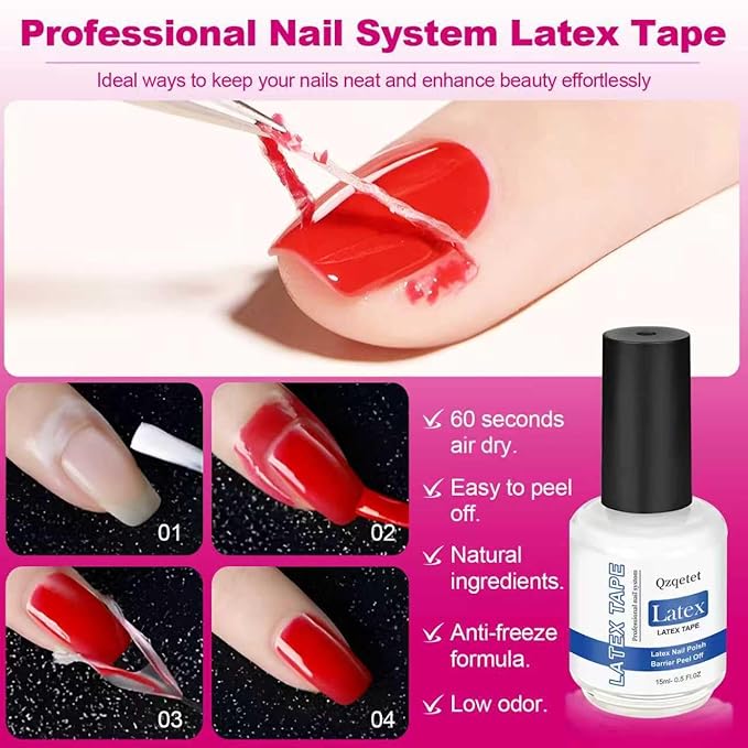 Gel Nail Polish Remover Kit - 15ML(0.5fl.oz) Fast Gel Remover with Latex Tape Peel Off Liquid and Manicure Tools, No Soaking or Wrapping Needed, Easy Removal for Gel Nails