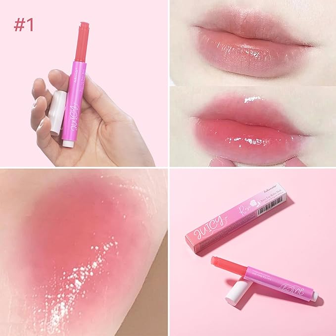 Juicy Lip Plump Shift, Click Melting Lip Balm Lasting Tint Hydrating & Nourishing Lip Care Moisturizer Glossy Color Changing Lip Gloss Non Sticky Lipstick Vegan Tinted Lip Balm (#1 Rose)