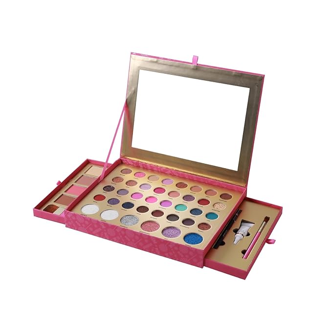Profusion Cosmetics Sweet Holiday Festive Glam 46 Piece Eye and Face Essentials for Holiday Sparkle, Ultimate Holiday Glam Set With Highlighter, Blush, Contour, and More