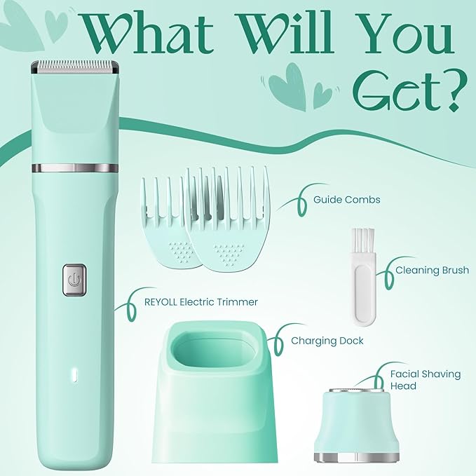 Dermave Bikini Shaver - Dusk Razor with Dual Head Electric Shaver (Body & Facial), IPX7 Waterproof Design, Painless Trimmer for Underarm/Legs/Bikini Line, Fashion Self-Care Gifts for Her (Green)