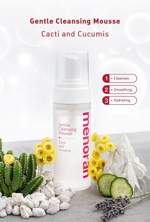 menorah Gentle Cleansing Mousse – Hydrating pH-Balanced Face Wash with Cactus & Cucumber Extracts, Soothing Daily Cleanser for Sensitive & Dry Skin
