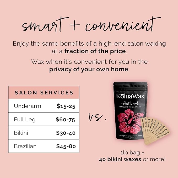 KoluaWax Hard Wax Beads for Hair Removal – Coarse Hair Formula – Face, Brazilian, Underarm, Back Chest, Bikini Waxing – Dragon Fruit & Hibiscus 1lb Refill for Wax Warmers & 10 Applicator Sticks 2 Pack