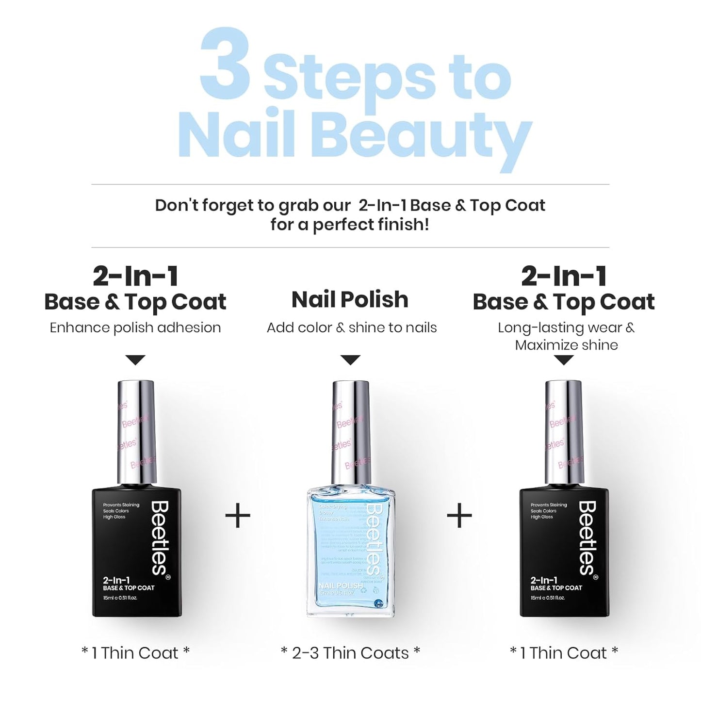 Beetles Nail Strengthener - Oceanic Blue Nail Concealer Air Dry Natural Nail Strengthener and Growth for Damaged Thin Nails Repair Weak Nails Fingernail Strengthening Women Gift 0.51 FL OZ