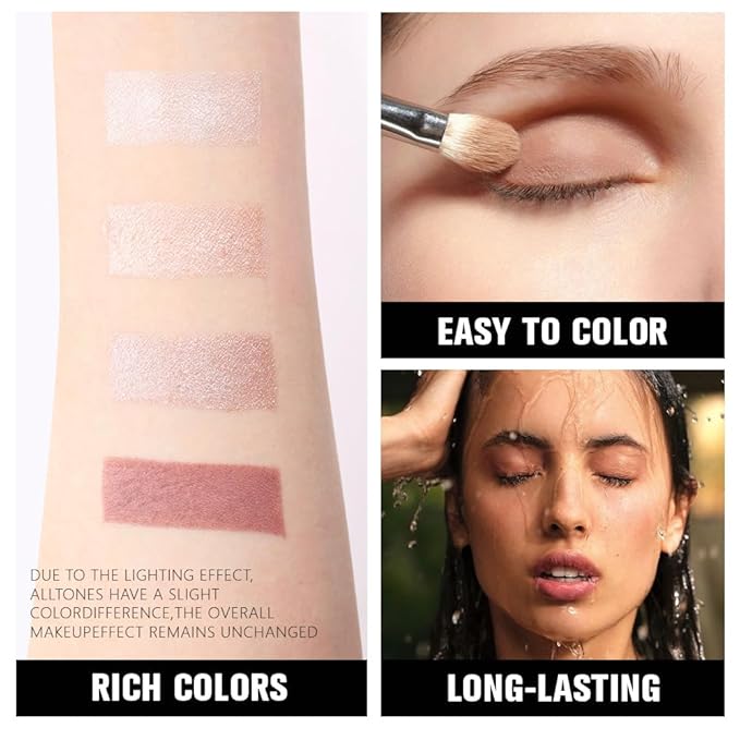 4 Colors Dark Brown Champagne Rose Gold Eye Shadow Powder Palette Makeup, Neutral Matte Shimmer Cream Quads Eyeshadow Palette for Women Highly Pigmented Waterproof, paleta de sombras de ojos 11