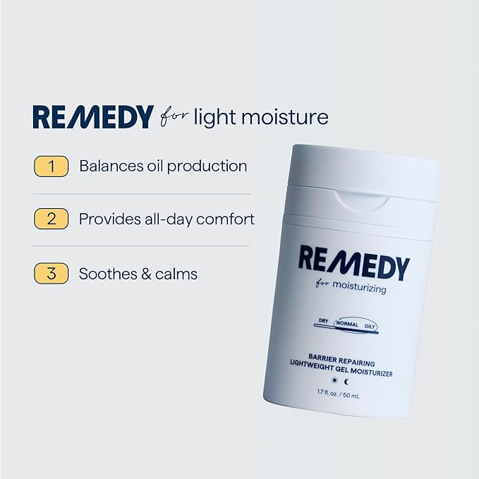 Remedy for Light Moisture - Barrier Repairing Hydrating Lightweight Gel Moisturizer Water Cream for Normal to Oily Skin - By Dermatologist Dr. Shah, 1.7 fl. Oz