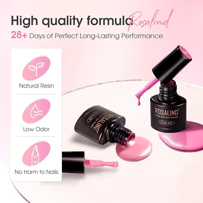 ROSALIND Pink Gel Polish, 8 Colors Hot Pink Light Pink Neon Pink Gel Nail Polish Set Pink Shades Pink Valentine Gel Polish Collection Nail Art Gift DIY at Home