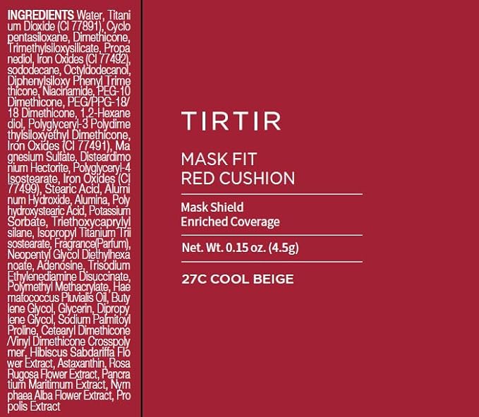TIRTIR Mask Fit Red Cushion Foundation | Full coverage, Weightless, Skin fit, Satin Glow Finish, Korean Makeup, beauty, Tattoo cover up, Buildable (#27C Cool Beige, 0.63 Fl Oz)