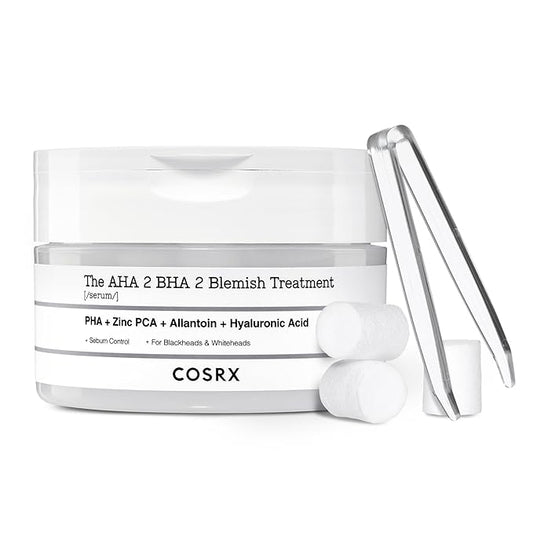 COSRX AHA 2% BHA 2% Blemish Treatment Serum, 60+ Pure Cotton Balls, Quick & Easy Daily Spot Treatment, Blackheads & Whiteheads, Sebum Control, Paraben Free, Phthalates Free, Korean Skin Care