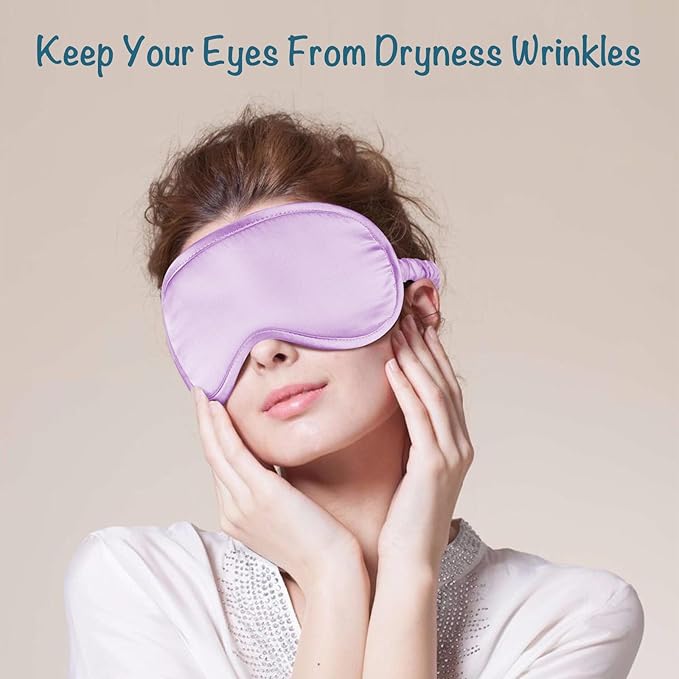LULUSILK 100% Mulberry Silk Sleep Mask, Lavender Silk Eye Cover for Sleeping, Pack of 1